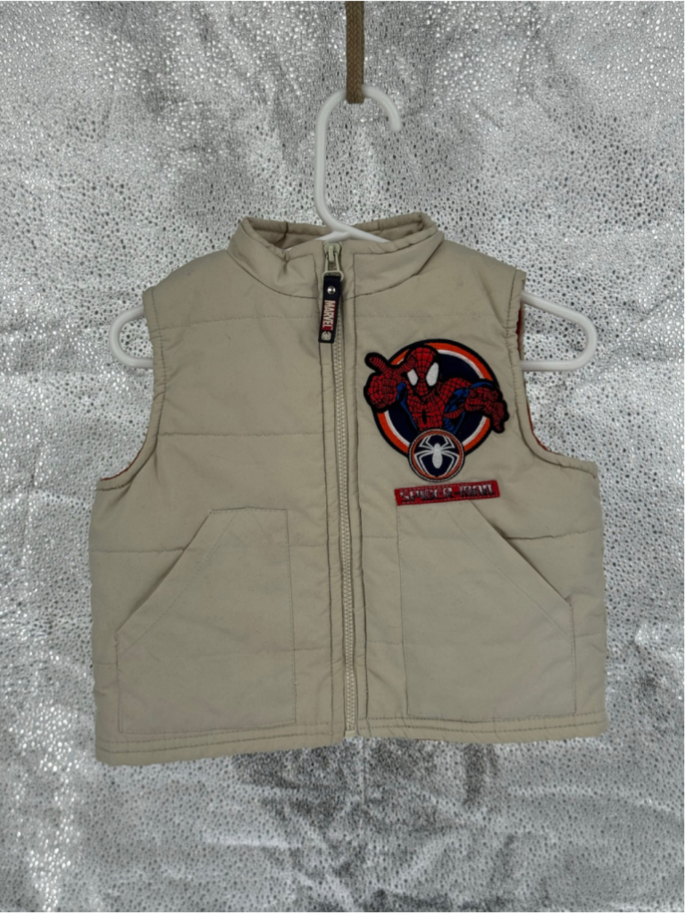 Marvel Boys Spider-Man Puffer Vest, 12 Months, Beige and Red